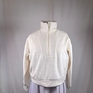 All in Motion Women Cream White Ribbed Fleece 1/4 Zip Pullover Sweatshirt Medium
